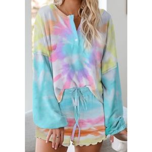 Tie Dye Loungewear Set - Shorts & Long Sleeve Top